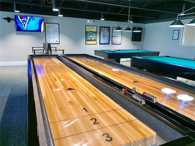 game room featuring pool table and carpet flooring