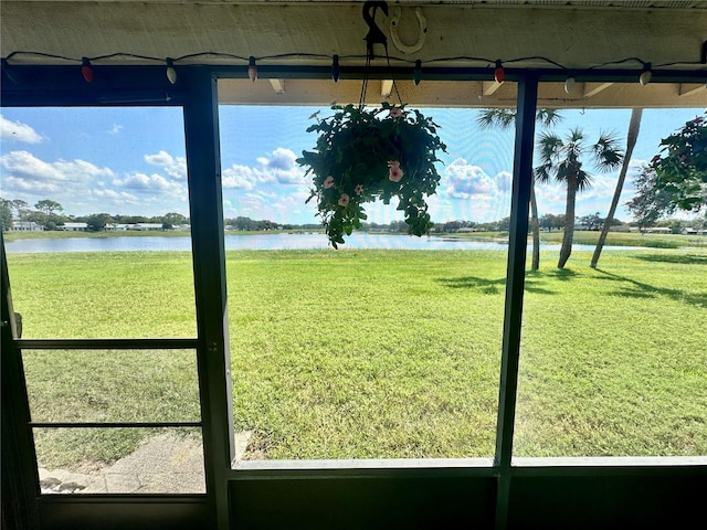 view of yard with a water view