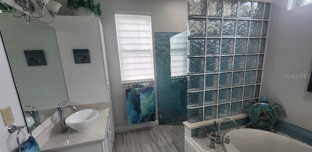 bathroom with vanity and a tub to relax in