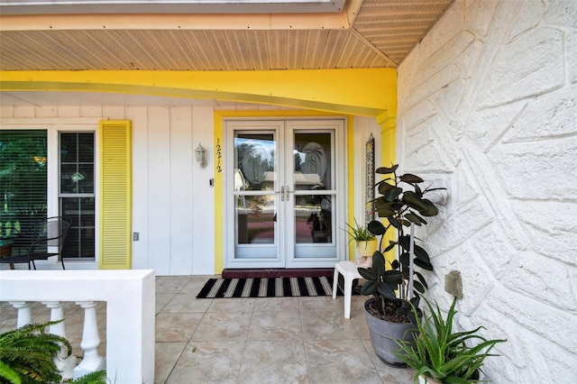 doorway to property featuring french doors