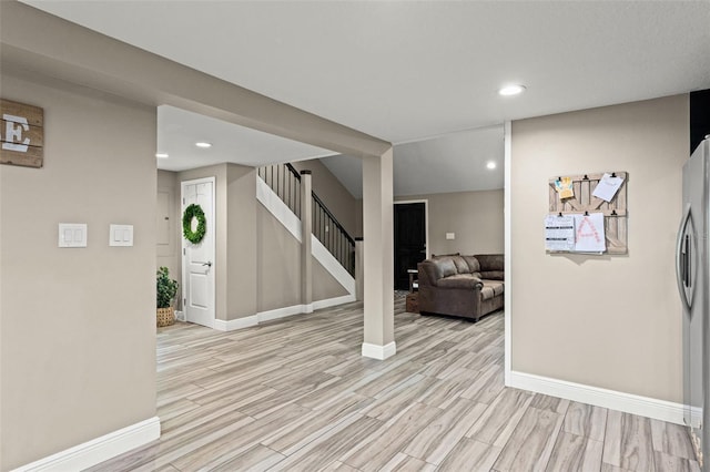 interior space with light hardwood / wood-style flooring