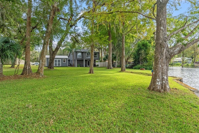 view of yard with a water view