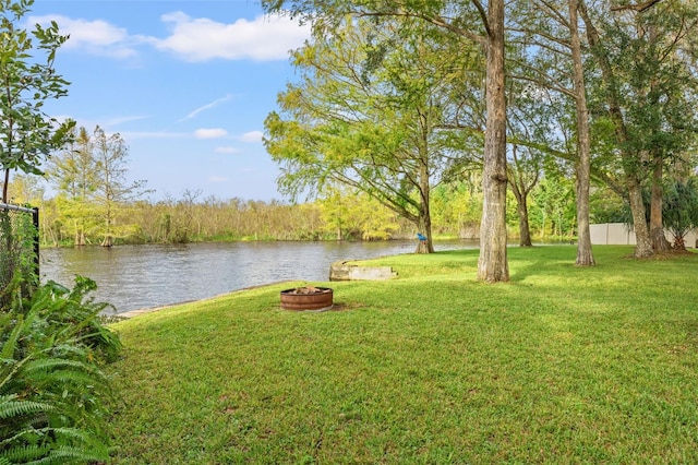 view of yard with a water view