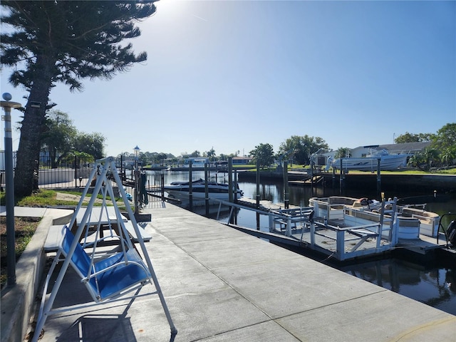 dock area with a water view