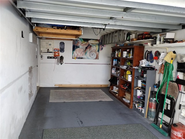 garage featuring a workshop area