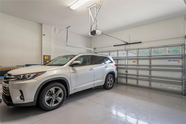 garage with a garage door opener