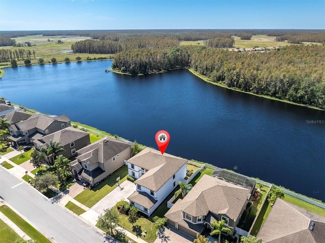 12135 Crestridge Loop, Trinity, FL 34655 - birds eye view of property featuring a water view, a view of trees, and a residential view
