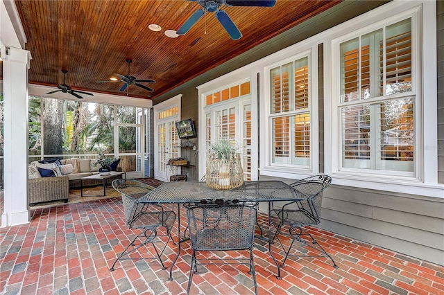 sunroom with wooden ceiling