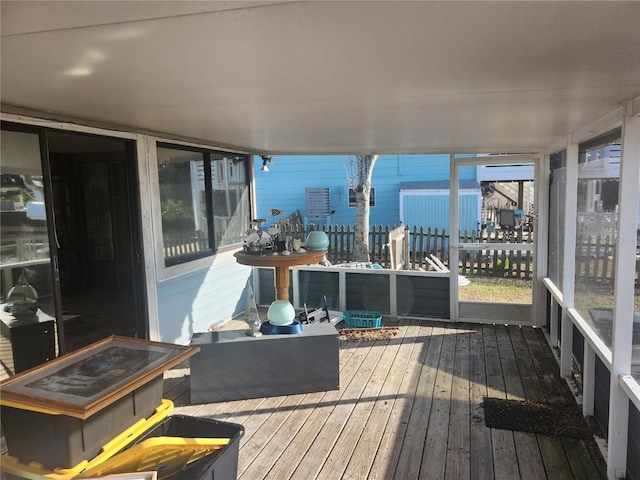 wooden deck featuring a fire pit