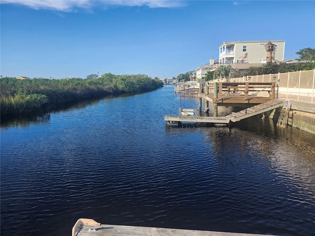 dock area with a water view