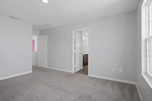 carpeted spare room featuring a textured ceiling and a wealth of natural light