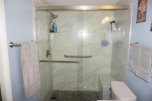 full bath with toilet and a shower stall