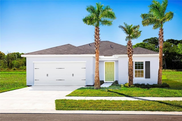 view of front facade featuring a front yard and a garage