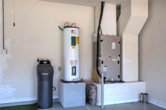 utilities featuring electric water heater and heating unit