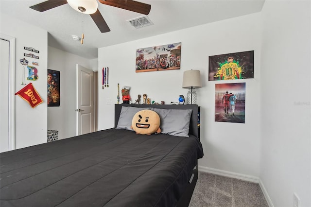 bedroom with carpet flooring and ceiling fan