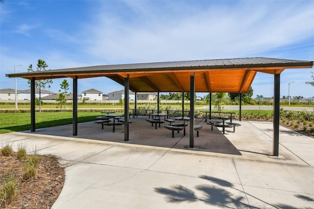 view of community featuring a lawn and a gazebo