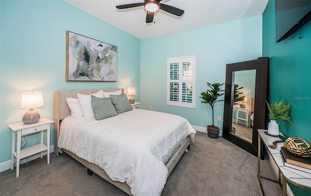 bedroom with carpet floors and ceiling fan