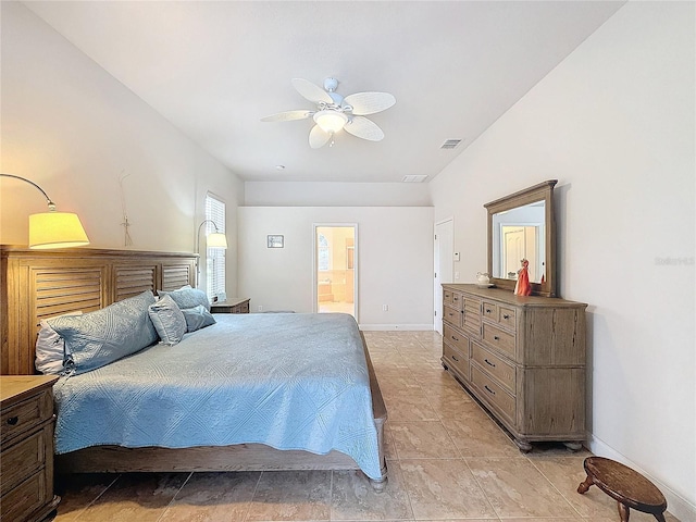 bedroom with ceiling fan and ensuite bathroom