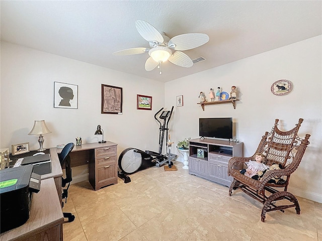 office area featuring ceiling fan