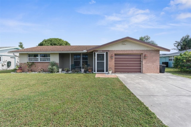 ranch-style house with a front lawn and a garage