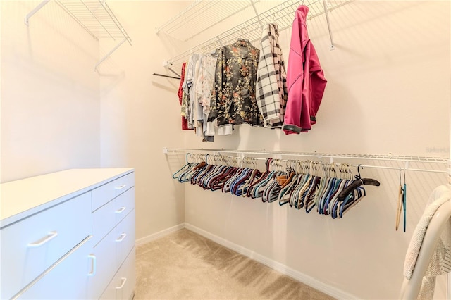 spacious closet featuring light carpet