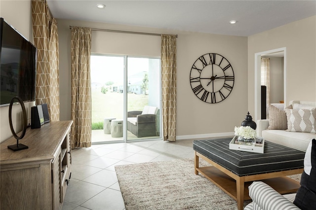 living room featuring light tile patterned floors