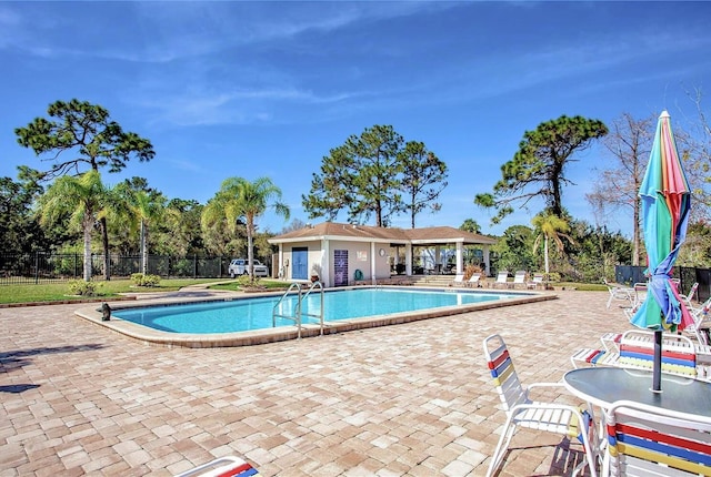 view of swimming pool with a patio