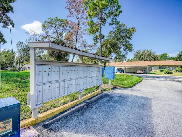 surrounding community featuring a mail area and a lawn