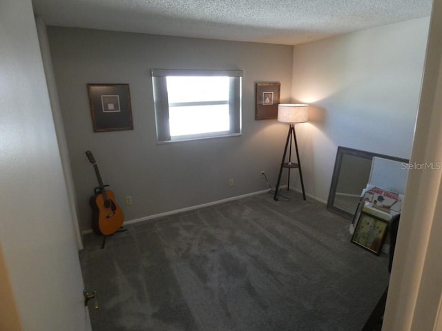 carpeted empty room featuring a textured ceiling