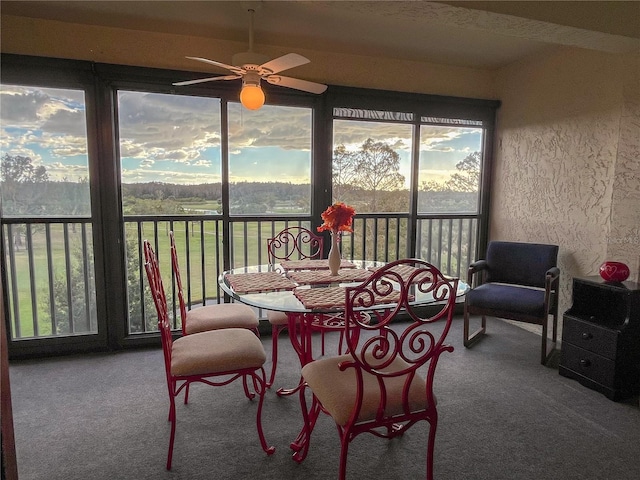 sunroom / solarium with ceiling fan