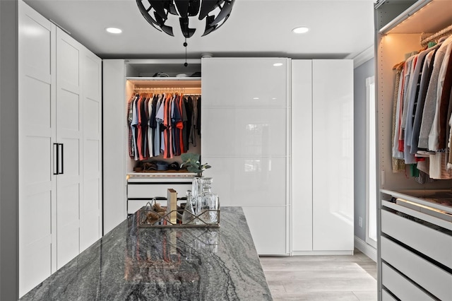 spacious closet featuring light wood-type flooring