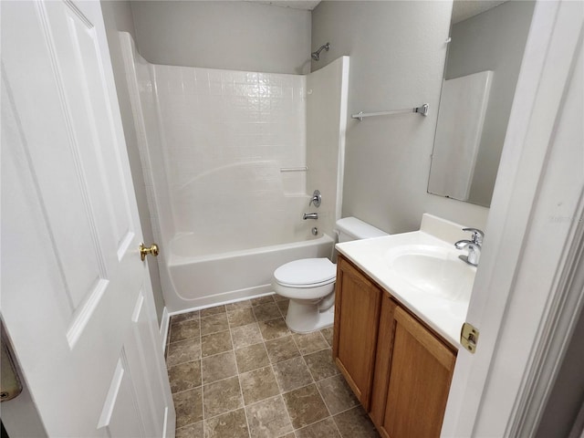 full bathroom with washtub / shower combination, vanity, and toilet