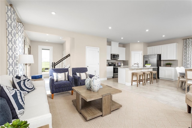 living room with sink