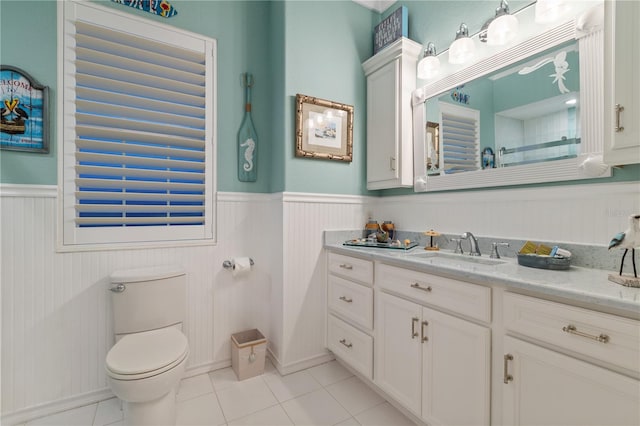 bathroom featuring vanity, tile patterned floors, and toilet