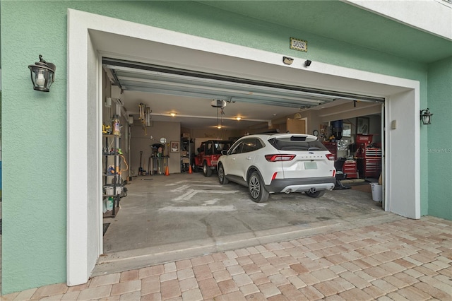 garage with a garage door opener