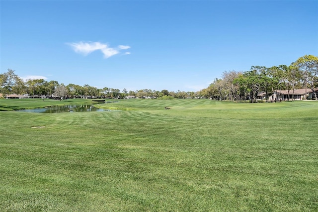 view of community with a water view and a lawn