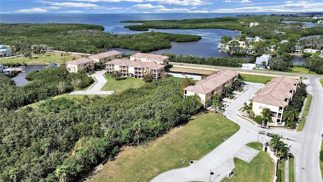 aerial view with a water view