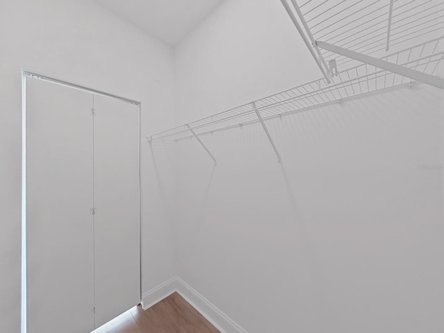 walk in closet with hardwood / wood-style floors