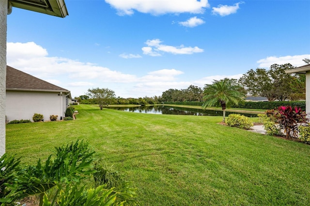 view of yard with a water view