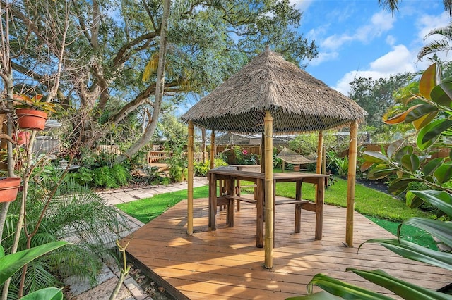 wooden deck with a gazebo