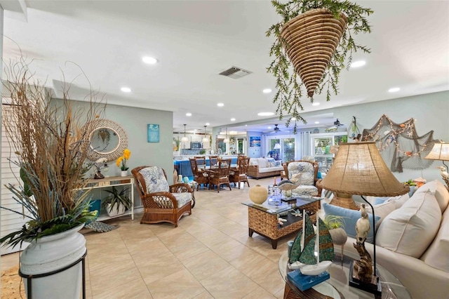 view of tiled living room