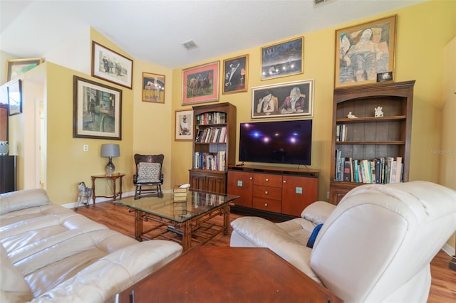 living room with hardwood / wood-style flooring