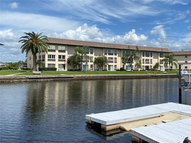 view of dock with a water view