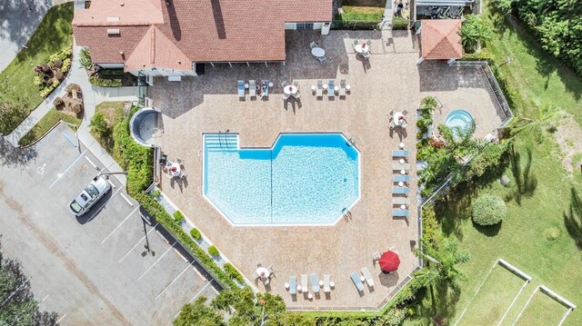 4222 Northampton Dr, New Port Richey, FL 34653 - view from above of property featuring a pool area