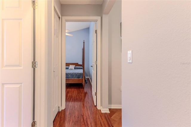 hallway with dark hardwood / wood-style flooring