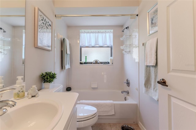 full bathroom with vanity, tile patterned flooring, shower / washtub combination, and toilet