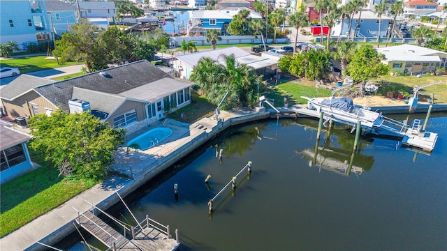 bird's eye view featuring a water view