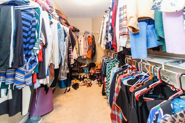 spacious closet featuring light carpet