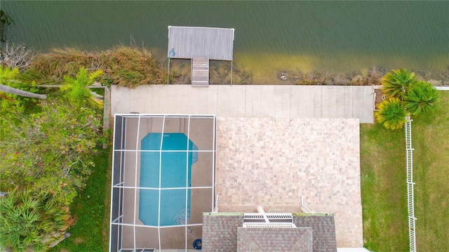 aerial view featuring a water view