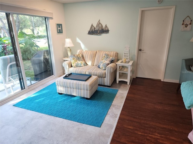 living room with dark wood-type flooring